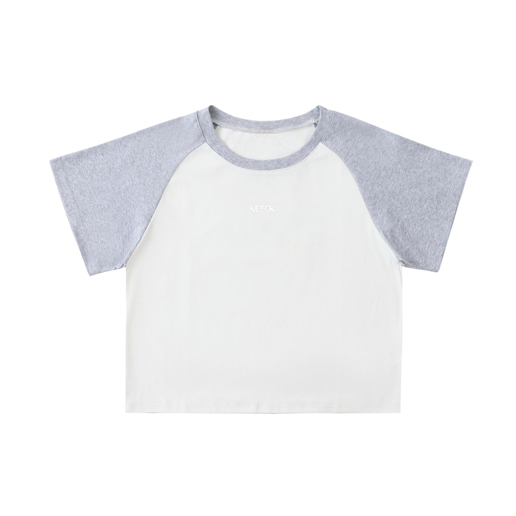 Color-Blocked Raglan Sleeve Crop Top