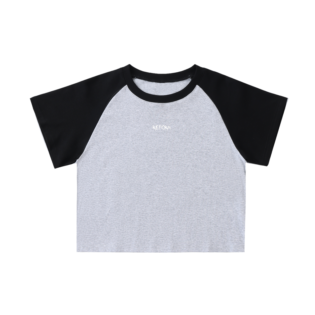 Color-Blocked Raglan Sleeve Crop Top