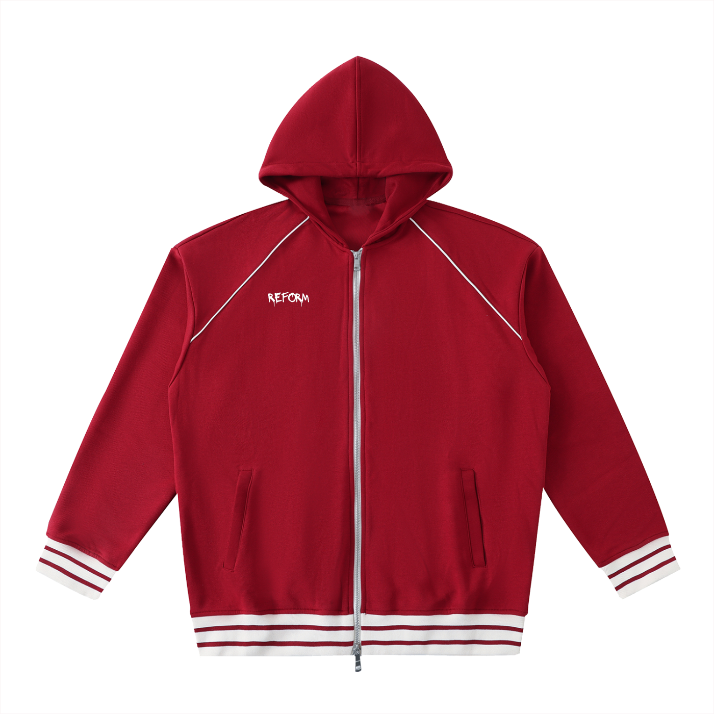 Striped Trim Zip-Up Hoodie