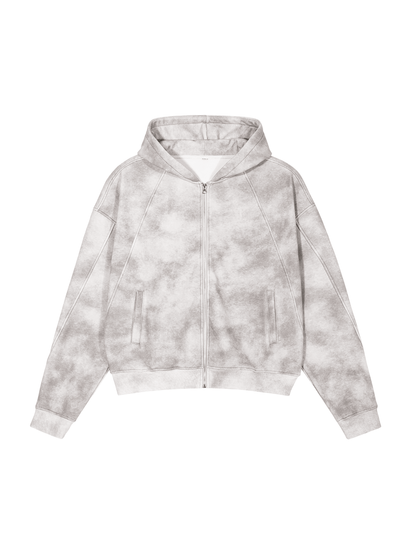 Dirty Washed Boxy Zip-up Fleece Hoodie